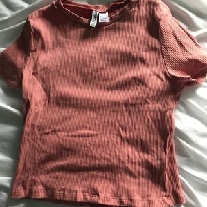 Pink Ribbed Cropped Tee